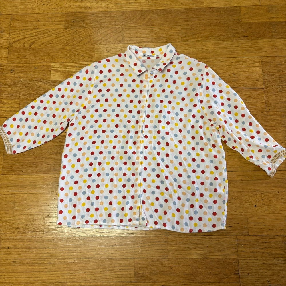 Dr. Bloom Multicolor Polka Dot Coastal Office Preppy Coquette Button Down Top M